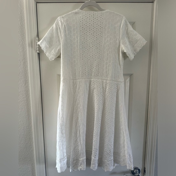Roolee White eyelet lace v neck short sleeve midi dress women’s size M medium - Picture 3 of 7